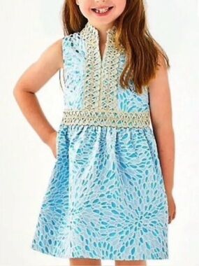 Lilly Pulitzer Mini Franci Dress Bermuda Blue Lagoon Metallic Jacquard